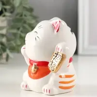 Копилка керамика "Манэки-нэко - иероглиф удача" оранж 7,2х8,3х10 см