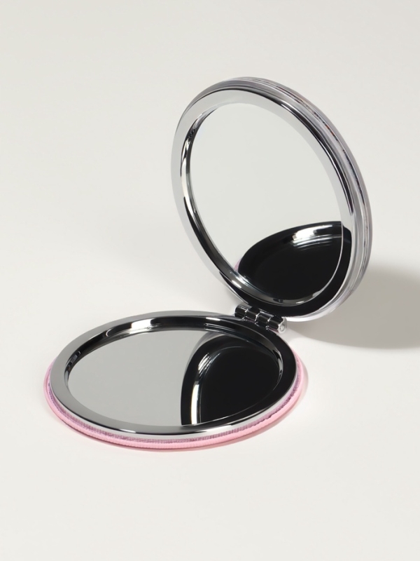 Зеркало складное &laquo;Цветы&raquo;, d = 7,2 см, с увеличением, цвет чёрный/фиолетовый