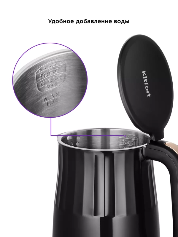 Чайник электрический металлический пластик КТ-6610 1.7 л