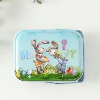 Шкатулка металл с ручкой "Крольчата с яичками" 6х10,5х8 см