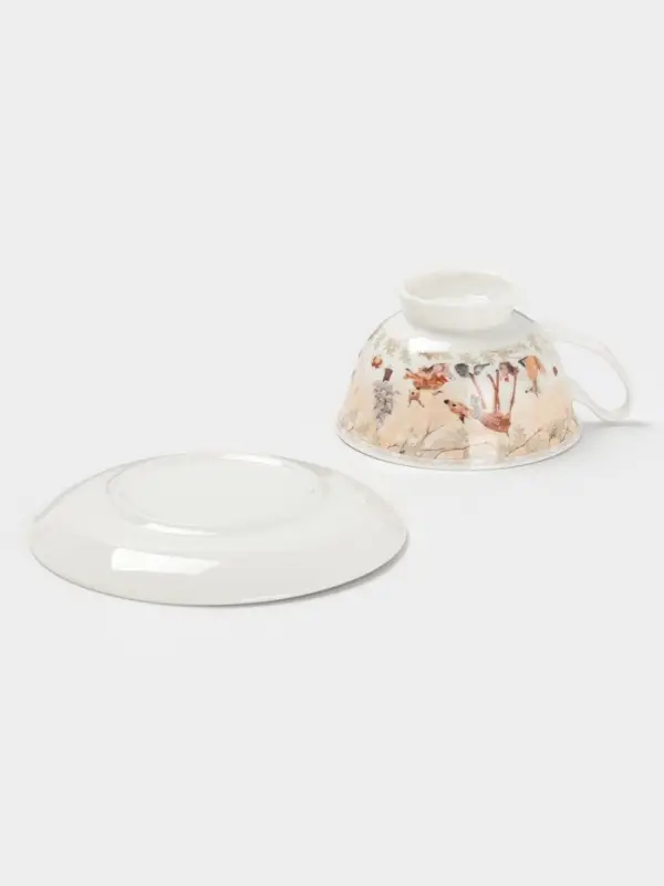 Чайная пара новогодняя &laquo;Лесное чудо&raquo;, 2 предмета: чашка 180 мл, блюдце d=15 см, керамика, подарочная упаковка, бежевая