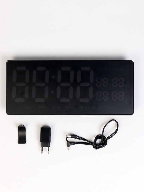 Часы электронные настенные, календарь термометр, 36.2 х 15.5 см, красные цифры 10 х 4.5 см   1076627