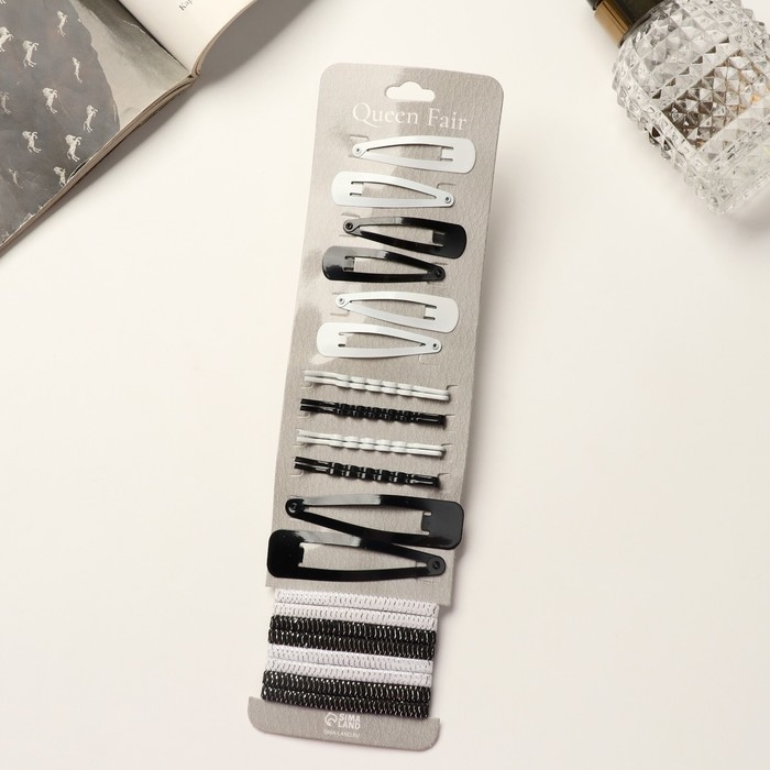 Набор для волос &laquo;Классика&raquo; (6 шт-4,5 см,8 шт-6 см,2 шт-6,5 см,8 резинок) чёрно-белый