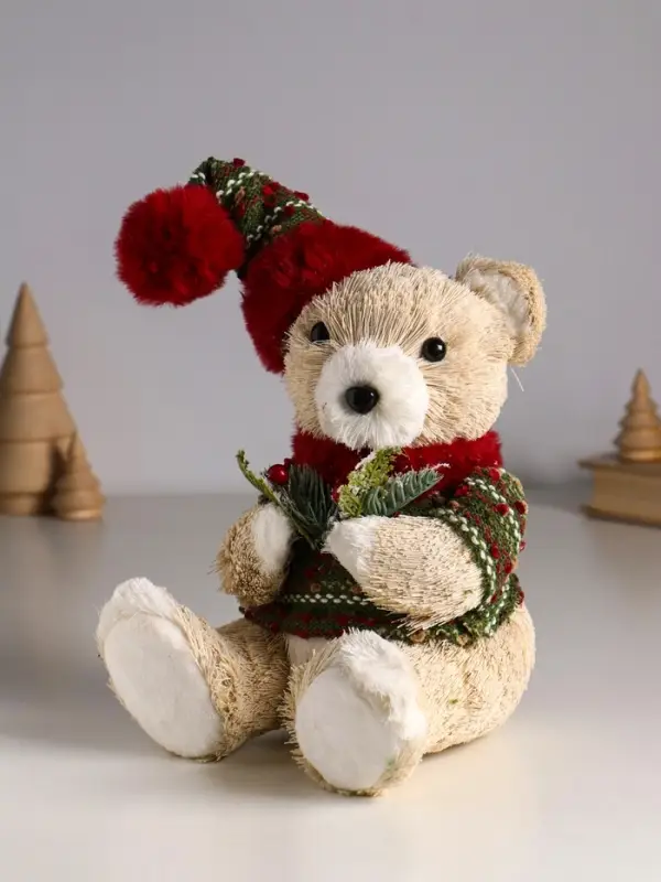 Декор "Медведь в свитере и колпаке, с еловой веткой" 16х15х27 см