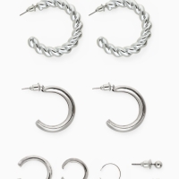 Набор серьги и каффы 9 шт. &laquo;Кольца&raquo; переплетение, цвет серебро