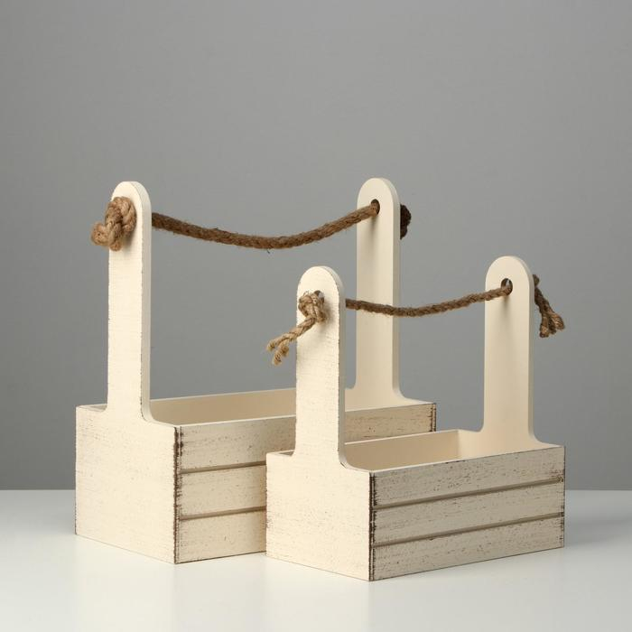 Набор кашпо деревянных 2 в 1 (25.5&times;15&times;30; 20&times;12&times;23) "Прованс", бежевый