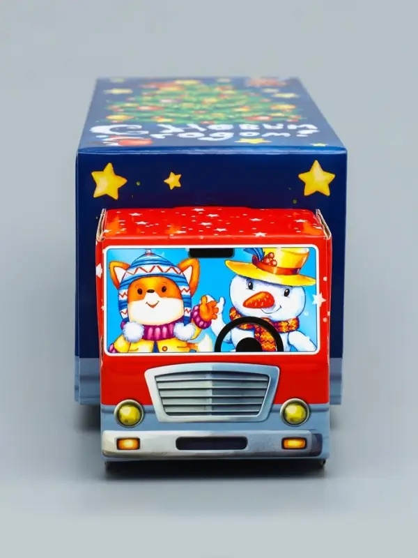 Подарочная коробка Новогодняя Фура &laquo;Новогодний пилотаж&raquo; с анимацией 36&times;15&times;10 см