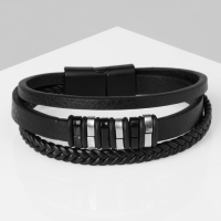 Браслет унисекс &laquo;Мощь&raquo; три звена, цвет чёрный с чёрно-серебряным металлом, 21,5 см