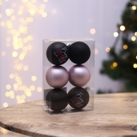 Шары ёлочные новогодние &laquo;Беру все вино на себя&raquo;, на Новый год, пластик, d=6, 6 шт., цвет чёрный и нежно - розовый