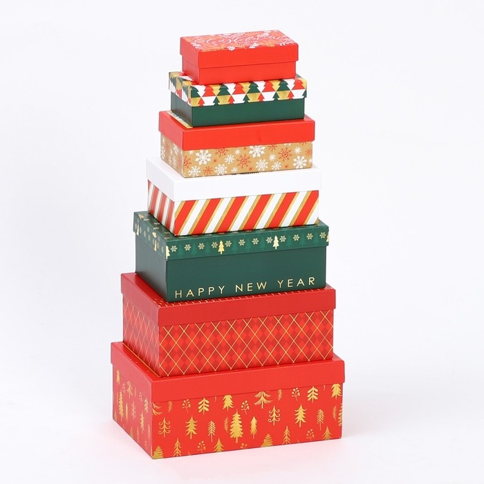 Набор коробок подарочных 15 в 1 &laquo;С Новым годом&raquo;, 12 х 7 х 4 см - 46,6 х 35,2 х 17.5 см, Новый год