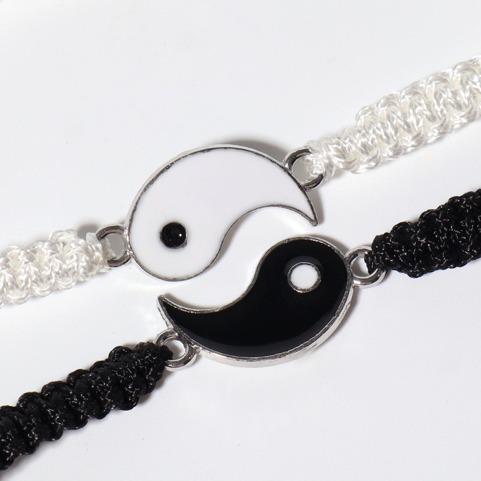 Браслеты &laquo;Неразлучники&raquo; инь-ян, толстая нить, цвет чёрно-белый