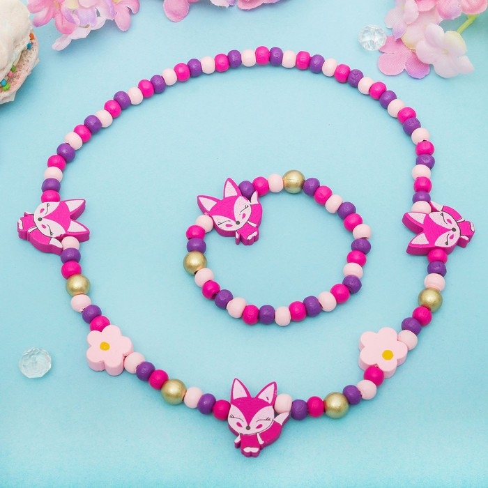 Набор детский &laquo;Выбражулька&raquo; 2 предмета: бусы, браслет, лисички, цветной