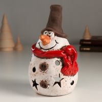 Подсвечник керамика на 1 свечу "Пухлый снеговичок со звёздочками" 8,9х10,2х16,3 см