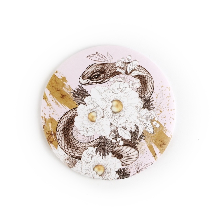 Зеркало карманное новогоднее &laquo;Новый год: Змея в цветах&raquo;, диам.7 см