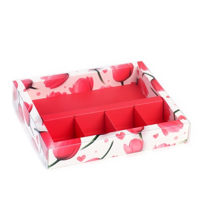 Коробка под 4 конфеты и шоколад с ячейками &laquo;Тюльпаны&raquo; 18.8 х 15.7 х 3 см