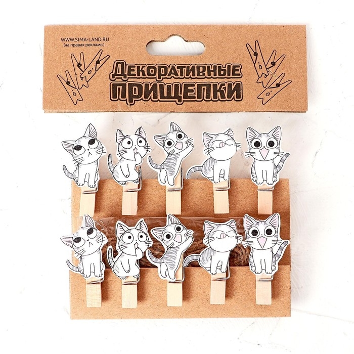 Набор для фото и декора &laquo;Котята&raquo;, в наборе прищепки 10 шт., верёвка 100 см