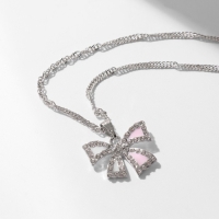 Кулон &laquo;Бант&raquo; романтика, цвет бело-розовый в серебре, 40 см