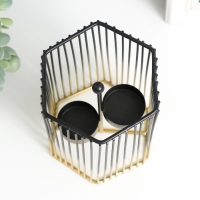 Подсвечник металл на 2 свечи "Шестиугольная клетка" d-4,5 см золот.-чёрный 11,5х11,5х15,5 см   93307