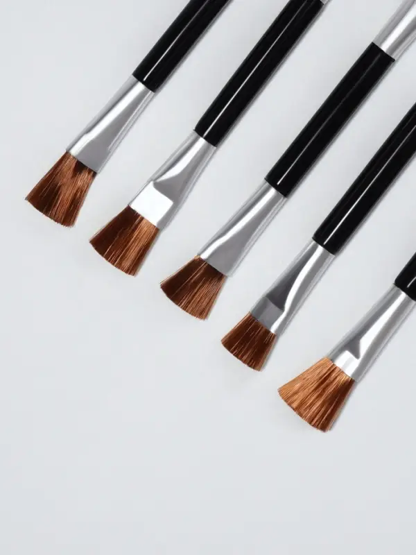 Набор аппликаторов для теней, с кистью, двусторонние, 5 шт, 7,5 см, цвет чёрный/серебристый