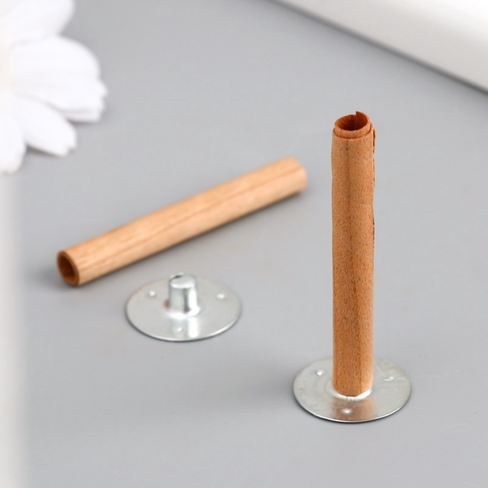 Фитиль для свечи дерево с металлическим держателем круглый набор 2 шт 0,6х5 см