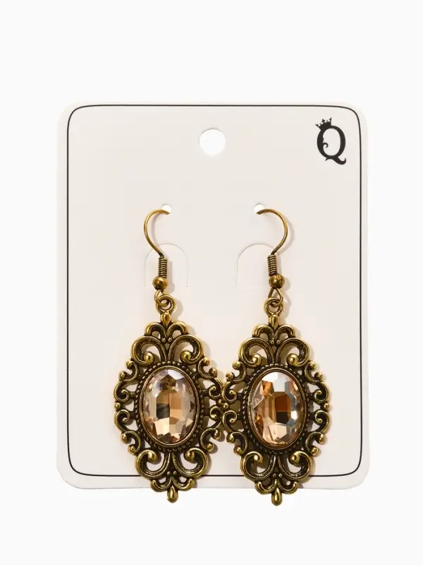 Серьги со стразми "Винтаж"  овал ажурный, цвет золотой в чернёном золоте