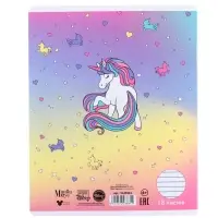 Тетрадь в линейку 18 листов, 5 видов МИКС, обложка мелованный картон, &laquo;Минни Маус и единорог&raquo;