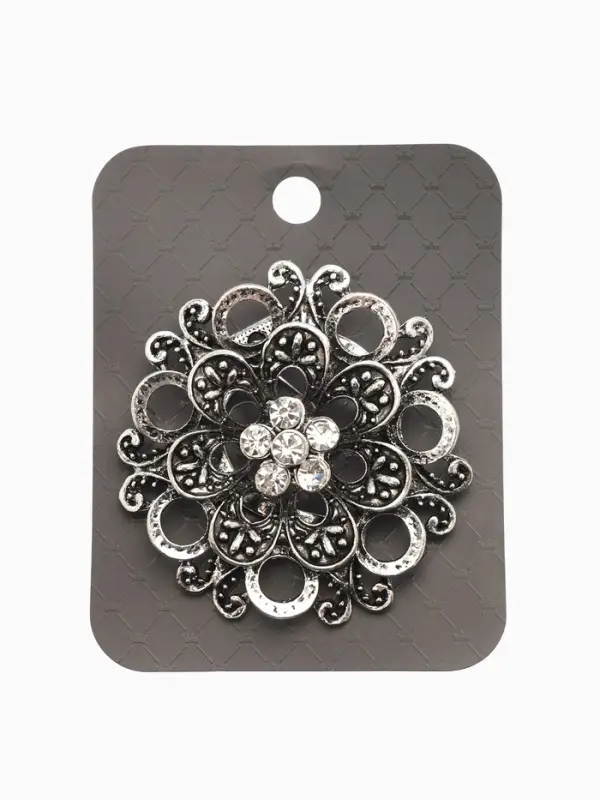 Зажим для платка "Цветок астры", цвет белый в чернёном серебре