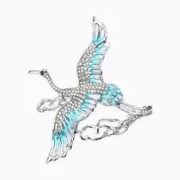 Брошь "Аист в облоках", цвет бело-голубой в серебре