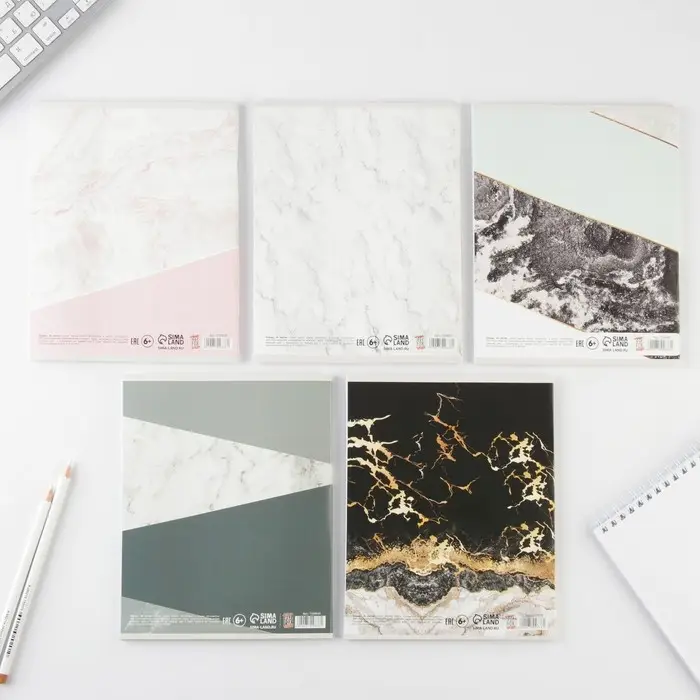 Тетрадь в клетку, 48 л., А5, на скрепке, блок №1 &laquo;Мрамор&raquo; МИКС