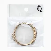 Серьги-кольца со стразами d=4.5 см, белые в золоте