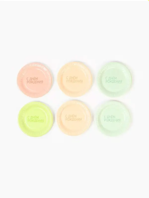 Тарелка С днем рождения, микс нежный 18см 6 шт