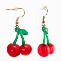 Серьги пластик "Вишня", на петельке. цветные в золоте