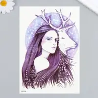 Переводная тату на тело цветная &laquo;Девушка и олень&raquo;, 21&times;14.8 см
