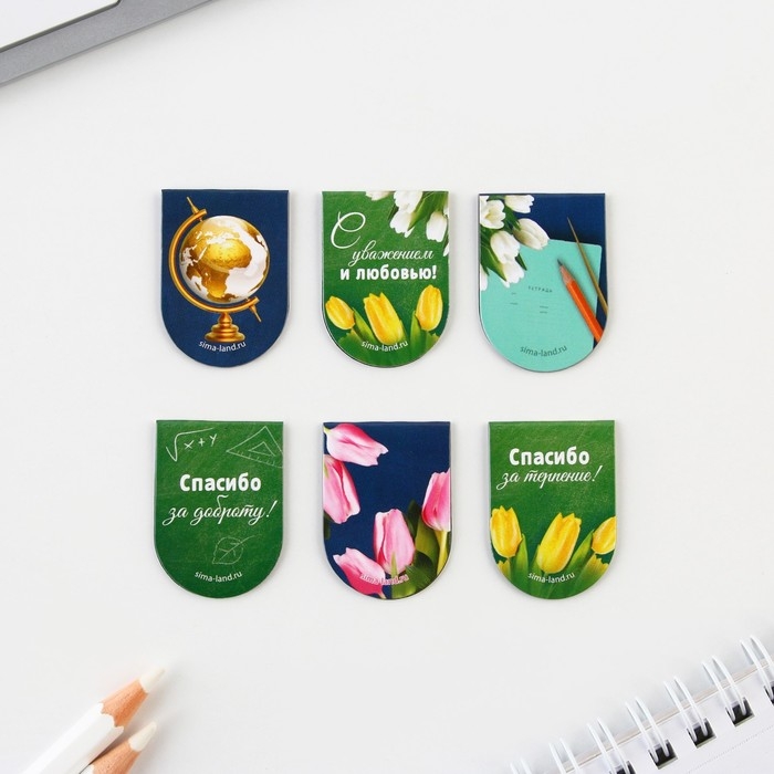 Закладки магнитные на подложке &laquo;Любимому учителю&raquo;, 6 шт.