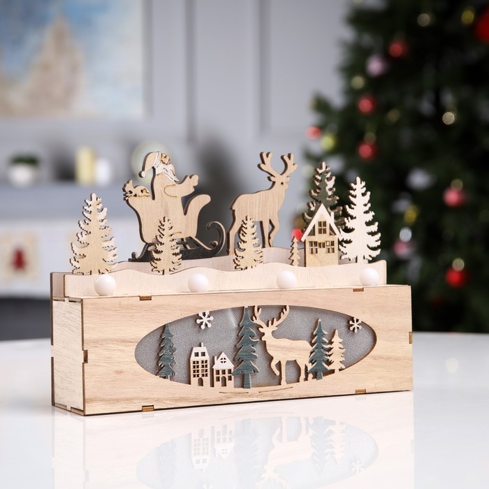 Светодиодная фигура &laquo;Новогодняя ночь&raquo; 24 &times; 17 &times; 6 см, дерево, батарейки AAAх2 (не в комплекте), свечение тёплое белое