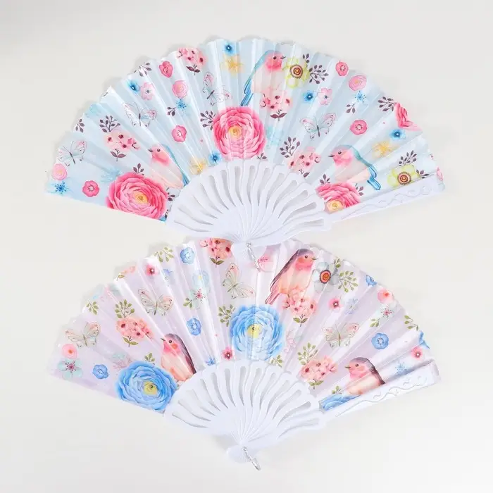 Веер пластик, текстиль "Птички и цветы" МИКС 23 см