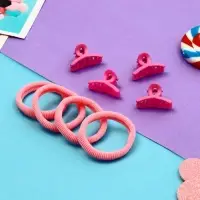 Набор для волос "Оливия" (4 резинки 4 см, 4 краба 2,5 см) петелька, розовый