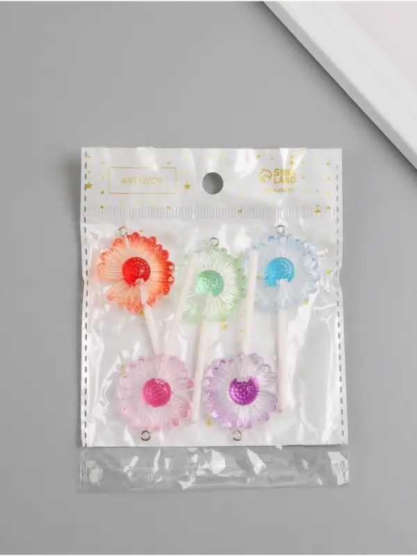 Подвеска для творчества акрил "Ромашка на палочке" МИКС 6х2,8х1 см