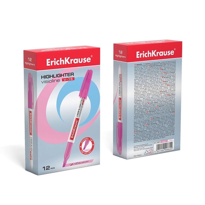 Маркер текстовыделитель 0.6-4.0 мм ErichKrause V-15 розовый, флуоресцентные чернила на водной основе