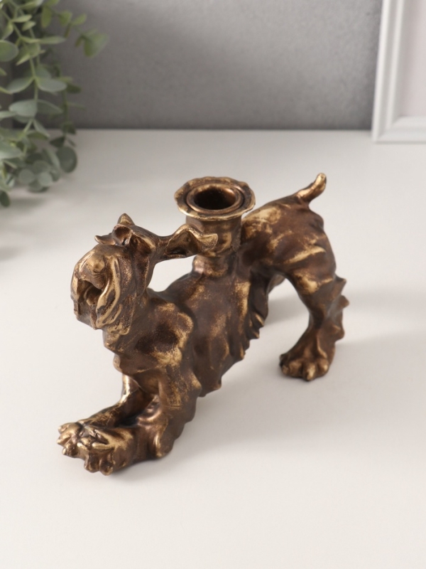 Подсвечник полистоун на 1 свечу "Шарж. Терьер" под бронзу 20х10х14,5 см