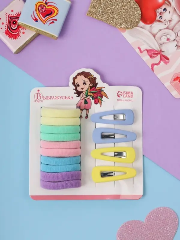 Набор для волос &laquo;Аделия&raquo;: 10 резинок 3 см, 4 невидимки 3.5 см, классик колор, МИКС