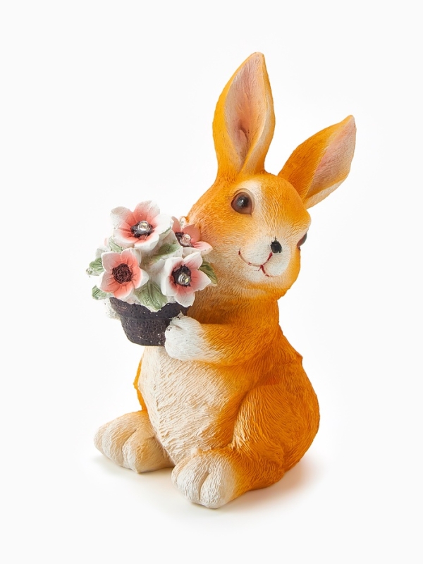 Садовая фигура "Зайка с букетом", 17х11х22 см, с подсветкой