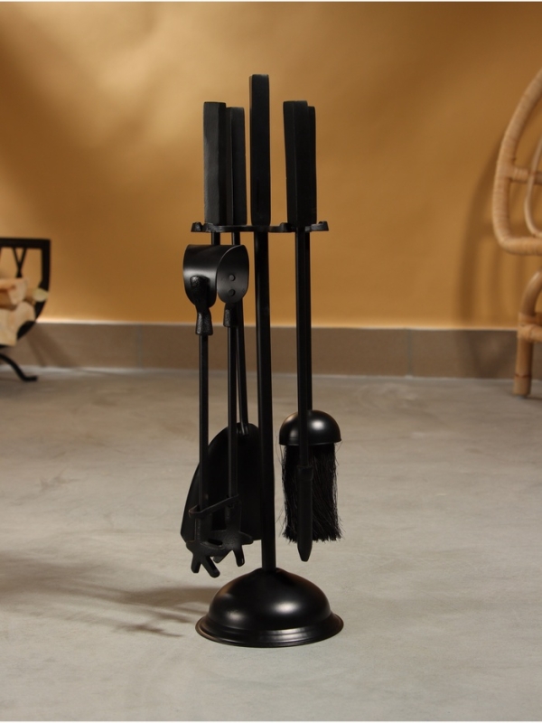 Каминный набор "Пламя" сталь, 4 предмета, 13х13х48 см