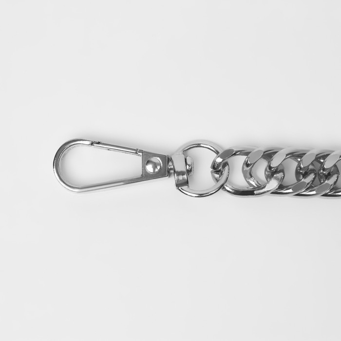 Цепочка для сумки, с карабинами, металлическая, плоская, плотное плетение, 15 × 10 мм, 30 см, цвет серебряный Цепочка для сумки, с карабинами, металлическая, плоская, плотное плетение, 15 × 10 мм, 30 см, цвет серебряный
