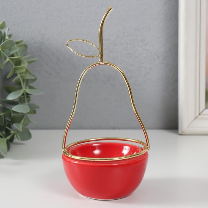 Сувенир керамика, металл подставка "Груша" красная с золотом 8х8х17 см