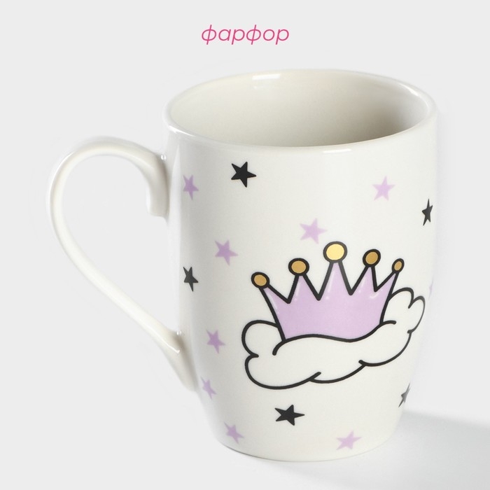 Кружка фарфоровая Доляна &laquo;Принцесса&raquo;, 350 мл, цвет белый