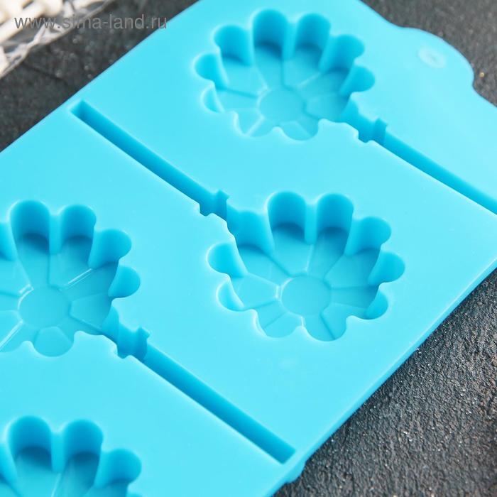 Форма для леденцов Доляна &laquo;Ромашка&raquo;, силикон, 9,5&times;24&times;1 см, 6 ячеек (d=3,8 см), с палочками, цвет МИКС