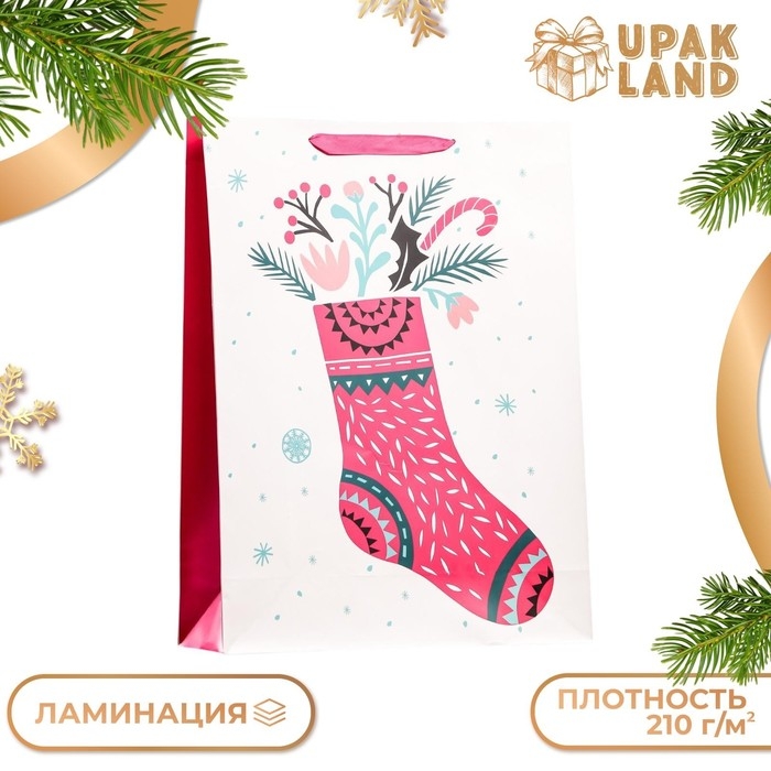 Новый год. Пакет ламинированный &laquo;Праздничный носок&raquo; 32 х 12 х 42 см