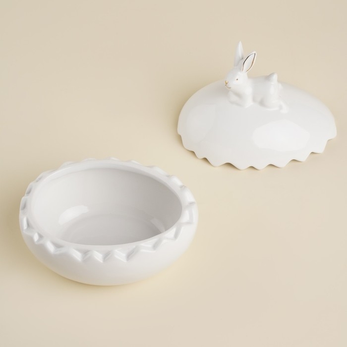Конфетница керамическая SL Home &laquo;Пасхальные кролики&raquo;, 15,5&times;12&times;16 см, цвет белый