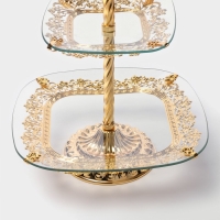 Этажерка - фруктовница квадратная &laquo;Расцвет&raquo;, 2 яруса, d=18/29 см, высота 49 см, стекло